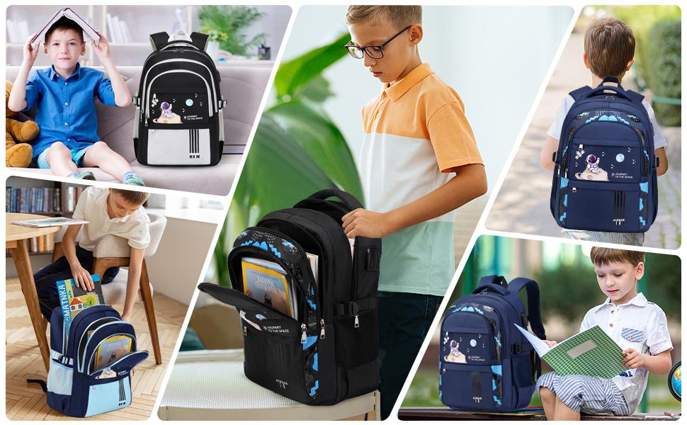 PLL Backpack for Boys - Boy Backpack Schoolbag for Boys Children Teens Girls Elementary Middle School Bags, Waterproof Lightweight Bookbag Backpacks Casual Daypack with Lunch Bag Set