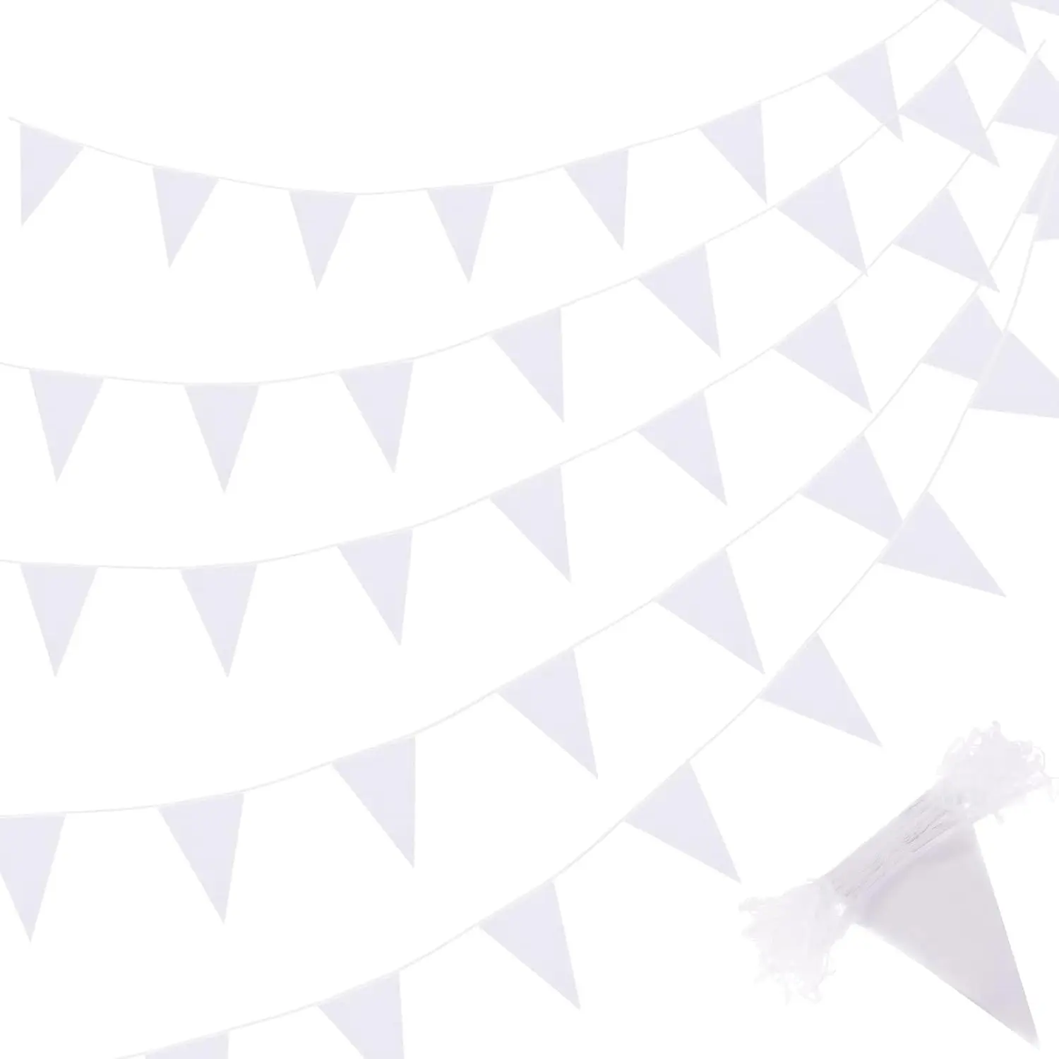 200 Feet Solid Pennant Banners String Triangle Hanging DIY Bunting Flags Party Decorations for Grand Opening, Kids Birthday, Shops (White)