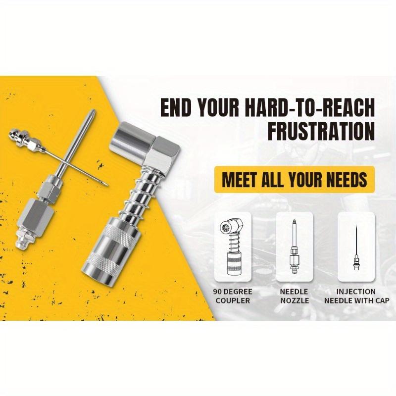 3 Pcs 90 Degree Grease Fitting Accessory Pack, Nozzle, Dispenser and Injection Needle for Lubrication of Industrial Machinery and Metal Parts