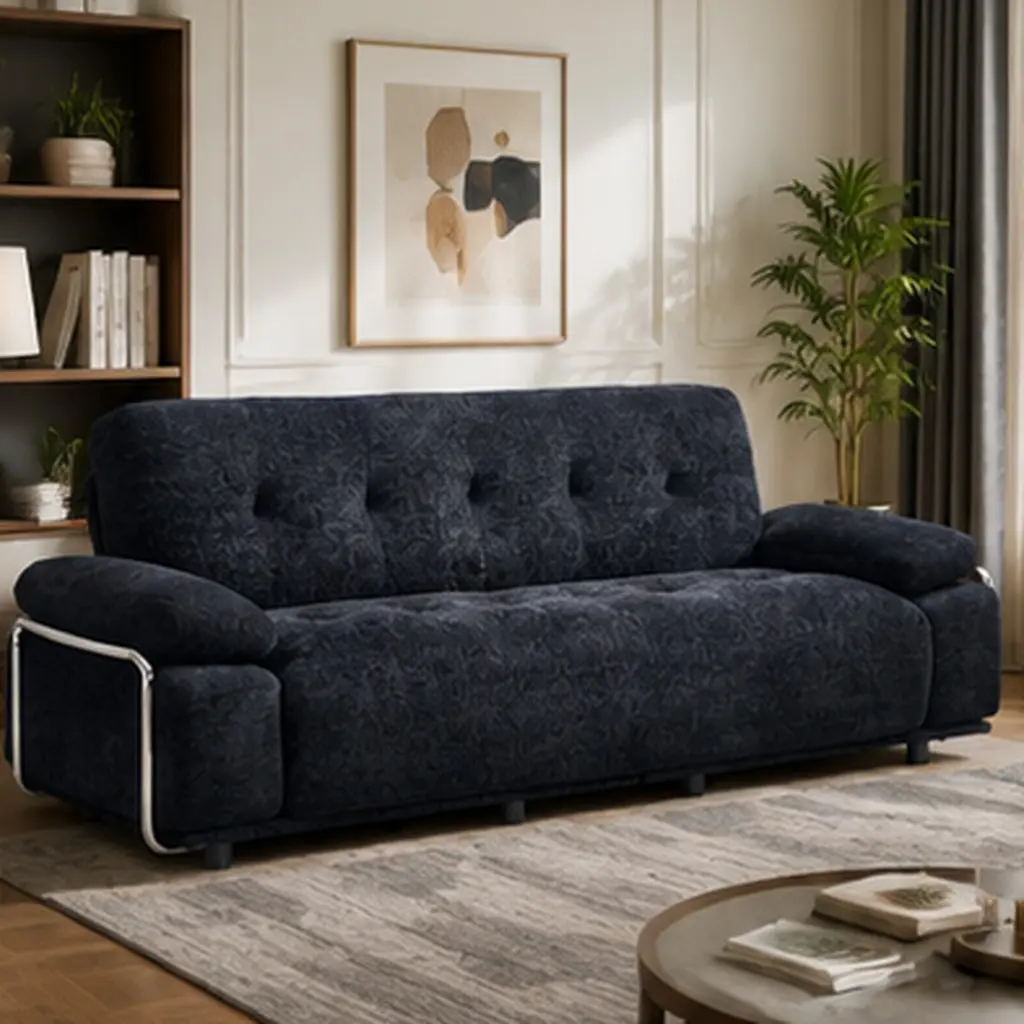 ARCH Modern 88.98'' Wide 3-Seat Sofa with Compression Seat Cushions and Back Cushions, Chenille Fabric, Pillow Top Arms, Cushion Back, Medium-Soft Feel, Foam+Spring, Black/Yellow Color Options for Living Room, Foam+Spring Material