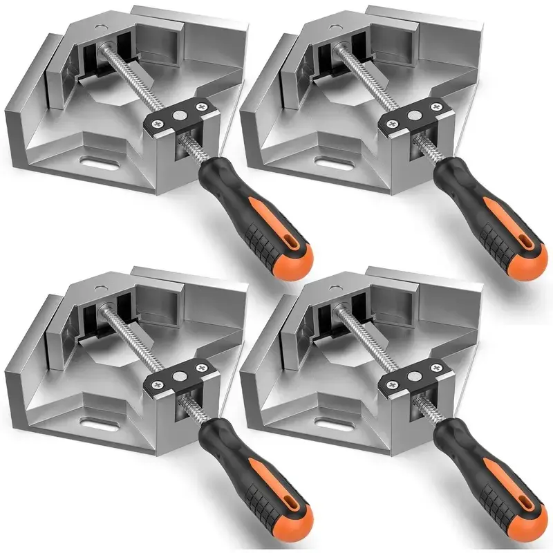 [Father's Day Gift]Housolution 4-Pack 90° Aluminum Alloy Right Angle Clamp (4-Pack Value, 4pack for corners, 68mm Jaw Opening, 815g/28.75oz), Adjustable Swing Jaw, TPR Grip, Anti-Slip Handle, 360° Swivel Woodworking Vise Holder for Aligning Corners