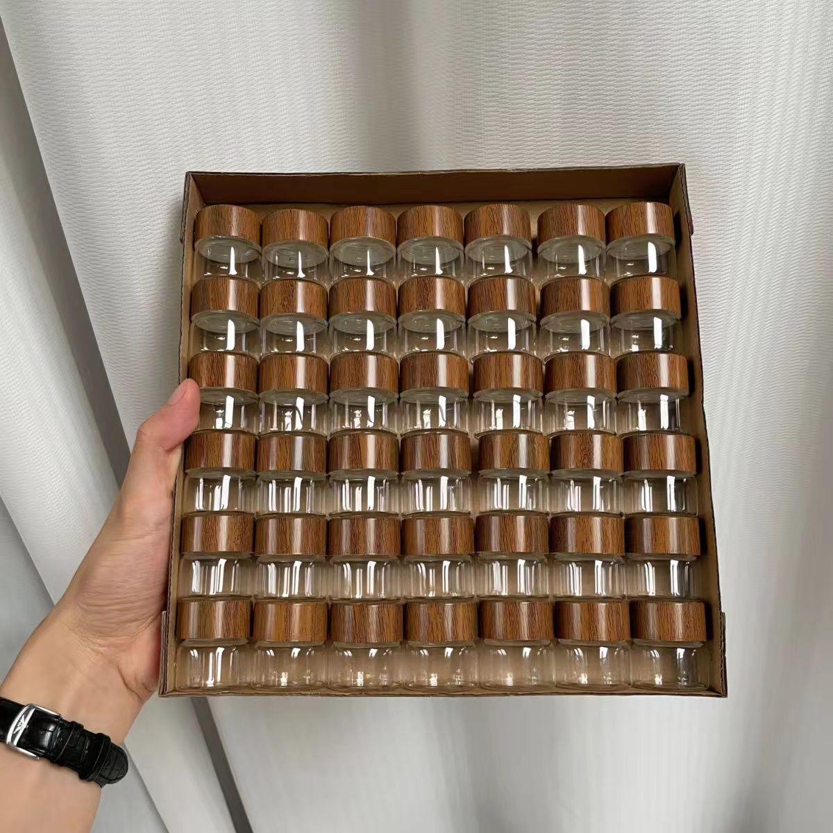 Portable Mini Glass Storage Bottle, 2/4 Counts Wooden Lid Jar, Spice Container for Travel, Picnic, Camping, Kitchen, Organiser, Spice Jars