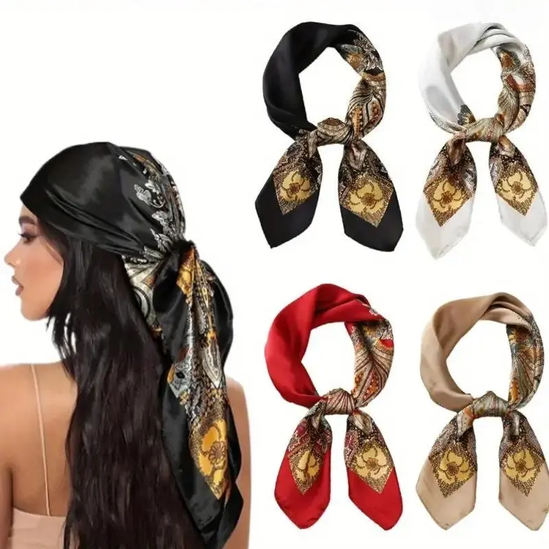 Women's 4PCS Satin Silk Scarf Set - 27" Square Bandana, Head Wrap for Fashion & Daily Styling, Scarf Head Wrap, Head Wrap Scarf