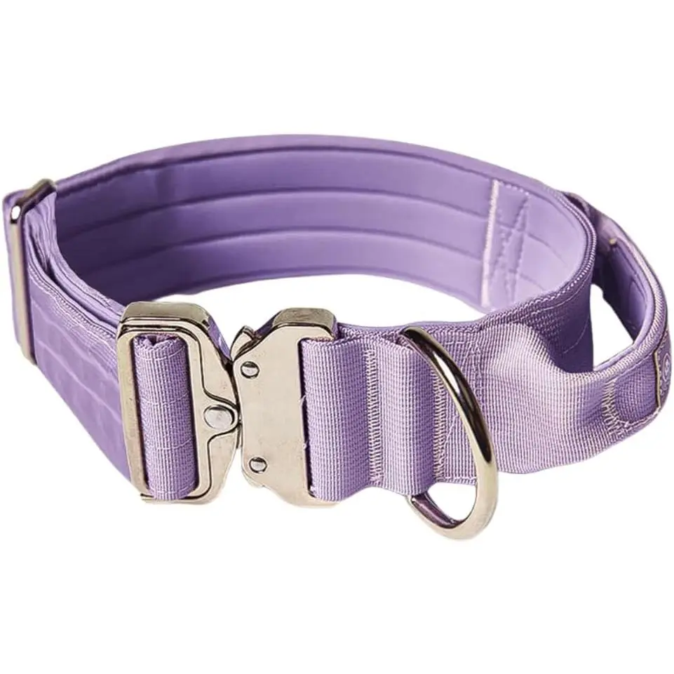 Tactical Dog Collar - Heavy Duty, Premium Quality, Thick, Durable for Large/Medium Dogs, Collars & Harnesses - Purple - L:21, M:18