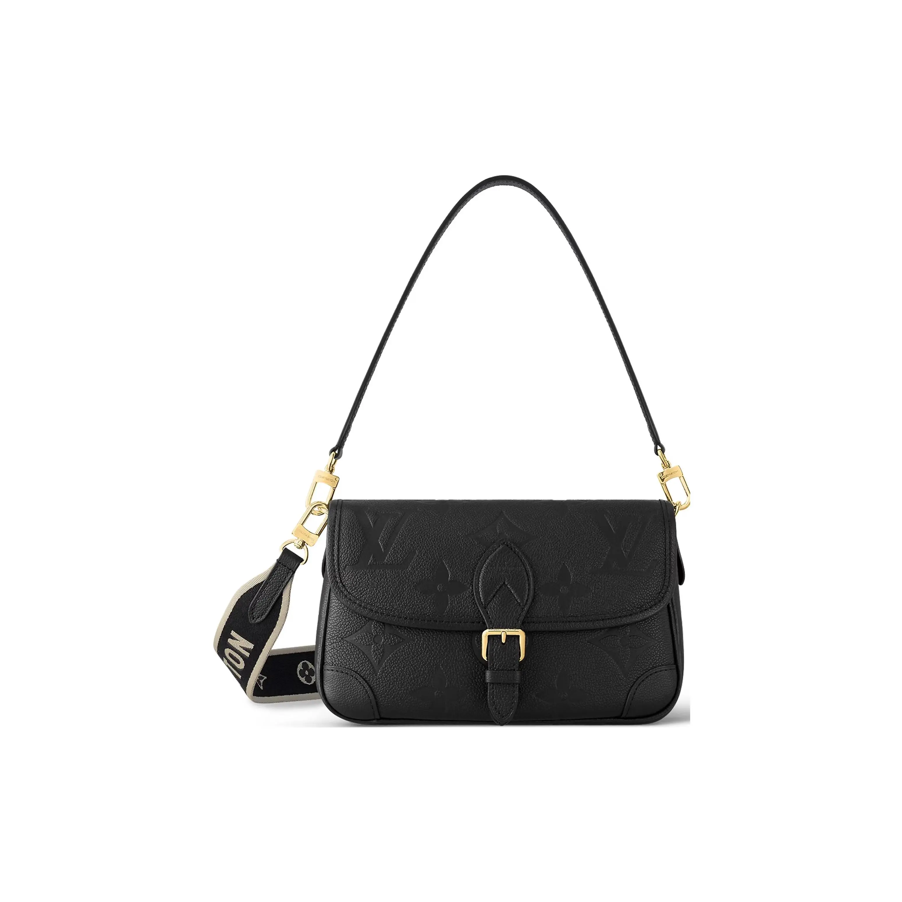 Louis Vuitton Diane Soft Grained Calfskin Top Handle Crossbody Bag for Women, Removable Non-Adjustable Strap, Monogram Embossed, Black