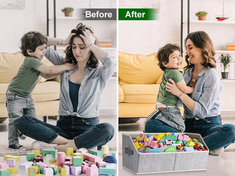 Closet Organizers Bins 6 Packs - Large Closet Shelf Organizer with Handles, Fabric Trapezoid Storage Bins, Collapsible Storage Cubes for Clothes, Towels, Light Gray