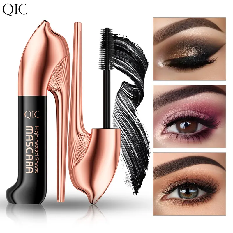 QIC 5D Heel Shaped Mascara Waterproof Stiletto Lashes Tubing Formula Lengthening Curling Clump Free False Lash Effect All Day Wear