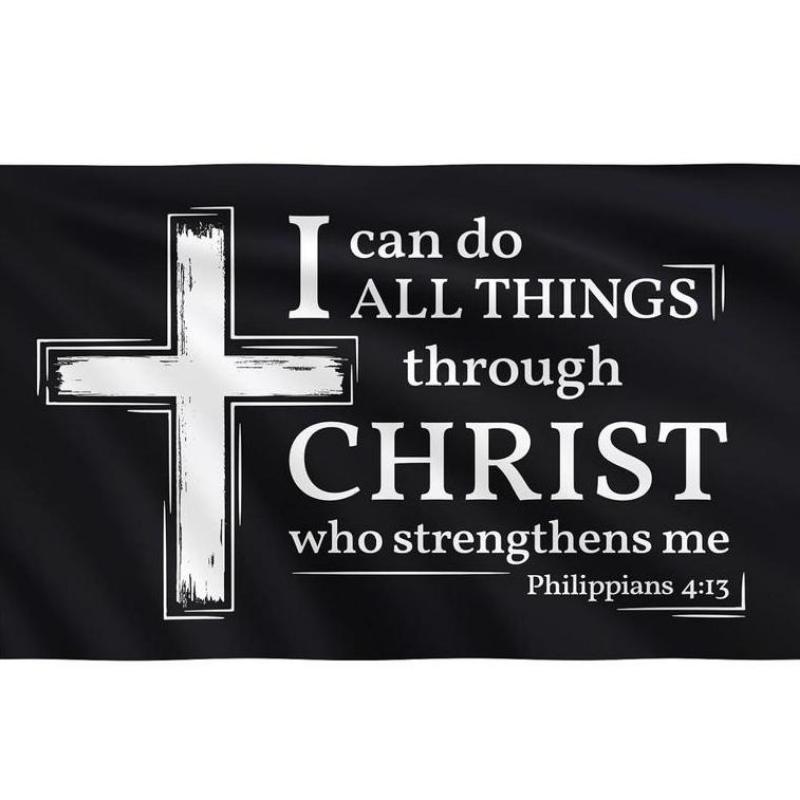 Philippians 4:13 Inspirational Christian Flag 3x5 Ft "I Can Do All Things Through Christ" Bible Verse Flag Room Courtyard Church and Activities ﻿ (B) Wall Banners Decor Tapestry