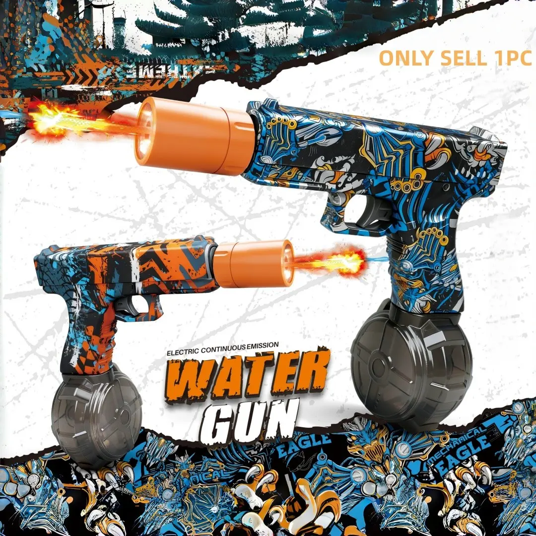 Graffiti-Style LED Light Electric Water Gun, Auto Continuous Shooting Water Blaster with Large-Capacity Water Magazine, Long-Range Shooting Toy for Summer Outdoor, Pool & Beach Use, Ideal Gift for Boys & Adults