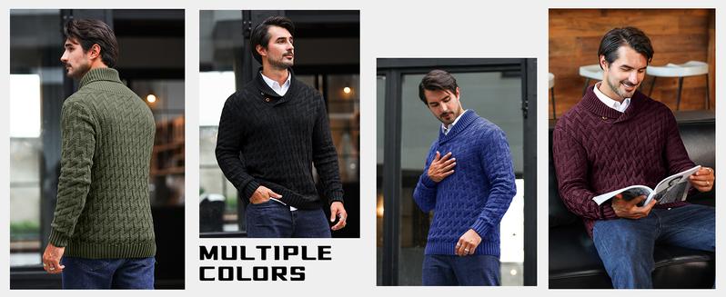 HYPESTFIT Men’s Cable-Knit Mock Neck Sweater – Buttoned Pullover for Fall & Winter