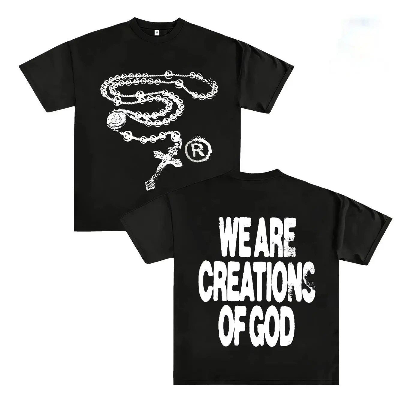 Men's Loose Fit Fashion Print T-Shirt, Cross Necklace Pattern, All-Season Casual Wear, Unisex Young College Street Style