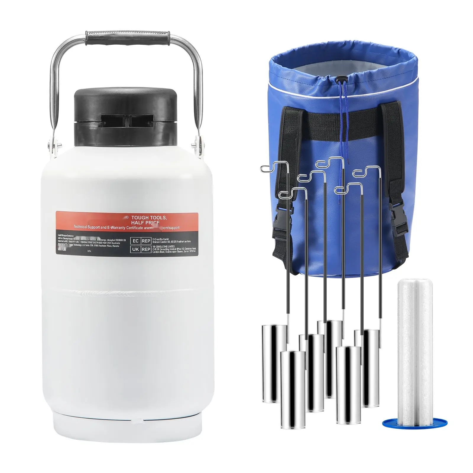 3 Liter Liquid Nitrogen Tank Made From Aluminum Alloy LN2 Dewar with Six Canisters, Vacuum Insulated Cryogenic Storage Vessel for Laboratory Use, Portable LN2 Tank, Durable Construction and High Efficiency Insulation