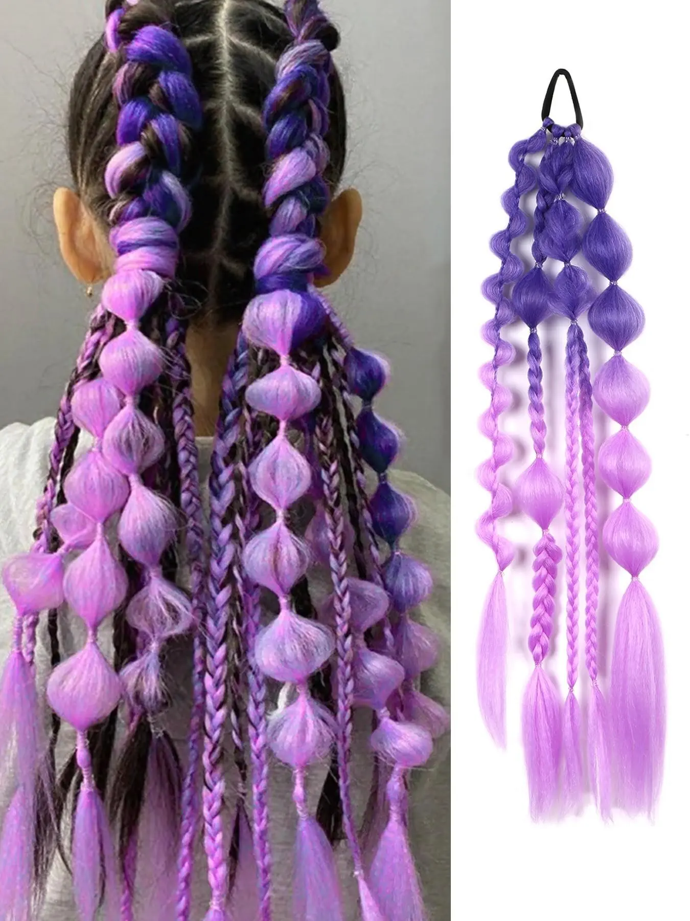 22-Inch Rainbow Gradient Bubble Braid Hair Extension, Synthetic Fiber Extensions, Wavy Medium Length, Easy to Wear, Bright Colors, Perfect for Parties and Events, Wavy Synthetic Hairpiece