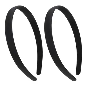 2 Pcs Thin Black Headband, 1.5 Cm Non-Slip Plain Hair Bands Fabric Covered Headbands, Padded Craft Headbands For Cosplay Holiday Women Hair Pieces Accessories