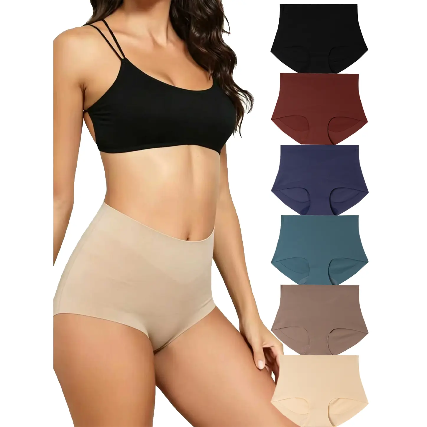 [Limited Time Deal] Women's Seamless High-Waist Solid Minimalist Lingerie - Invisible Hip-Lift Abdomen Compression Fitted Knicker, Breathable Soft Skin-Friendly Stretch Fabric Panties, 4pc/6pc Daily Wear Set Fits S-XXL Plus Size (Pairs with Jeans), Hidden