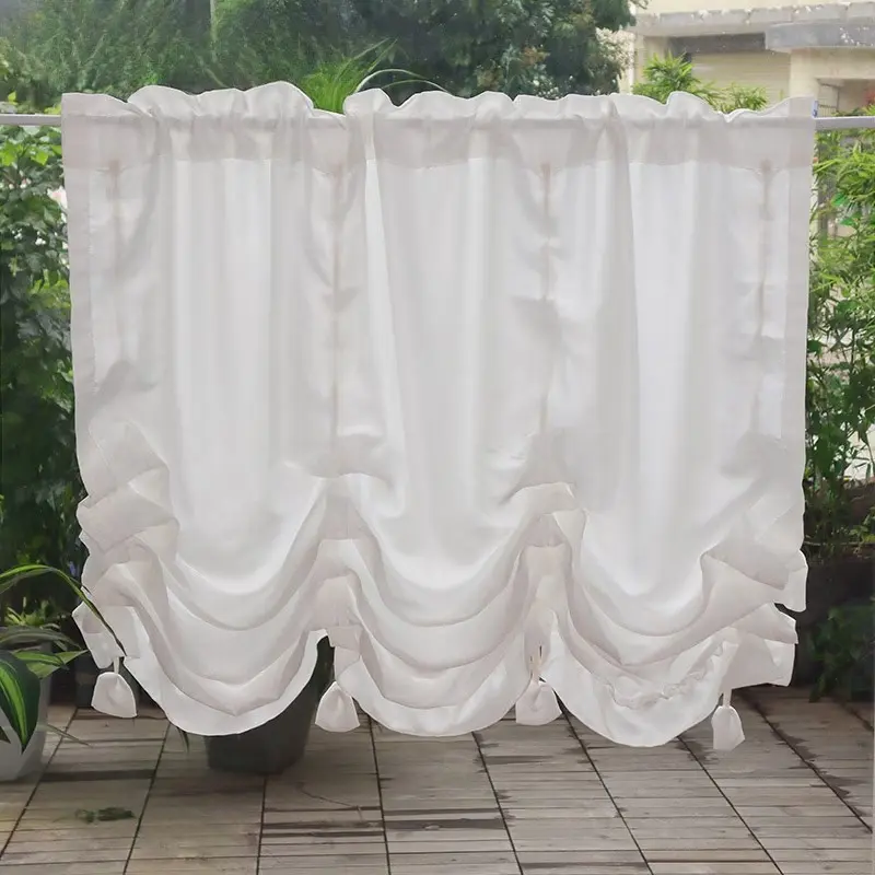 Elegant French Style Roman Curtain, Pull-Up Half Curtain for Bedroom Door, Privacy Divider Rod-Pass Through, 1pc Luxury Home Decor, Home Decorative Curtain