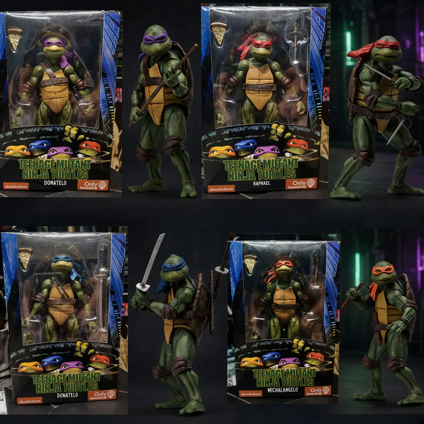 7 Inch TMNT 1990 Movie Action Figure, Teenage Mutant Ninja Turtles 4 Versions Sold Separately, Movable Joint PVC Collectible Statue with Weapon & Pizza, Boxed Desk Display Toy Gift for Retro Fans