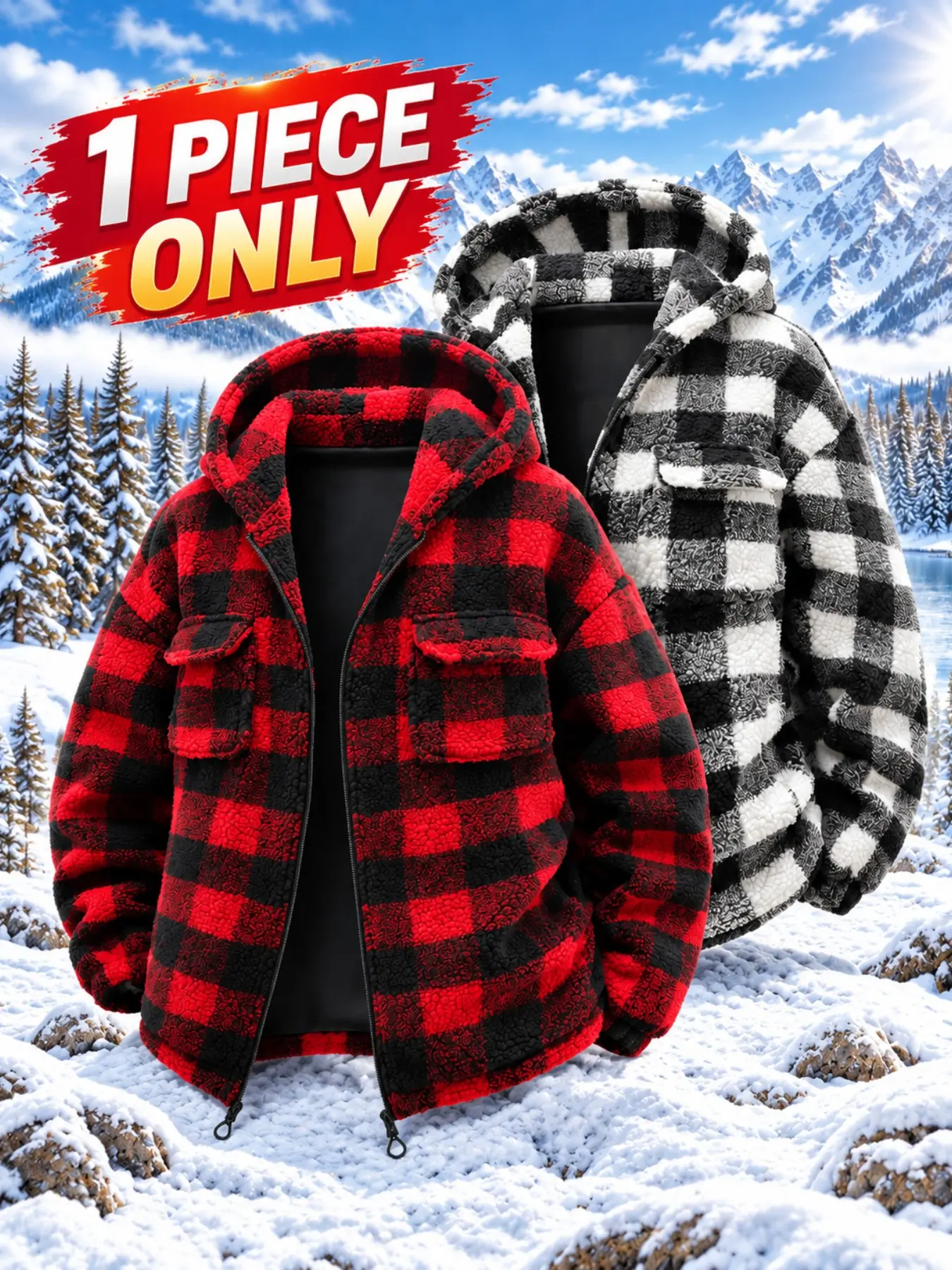 Men's American Vintage Plaid Hooded Fleece Jacket, Large Pockets, Zipper Closure, Warm and Stylish, Easy to Wear, Perfect for Fall & Winter