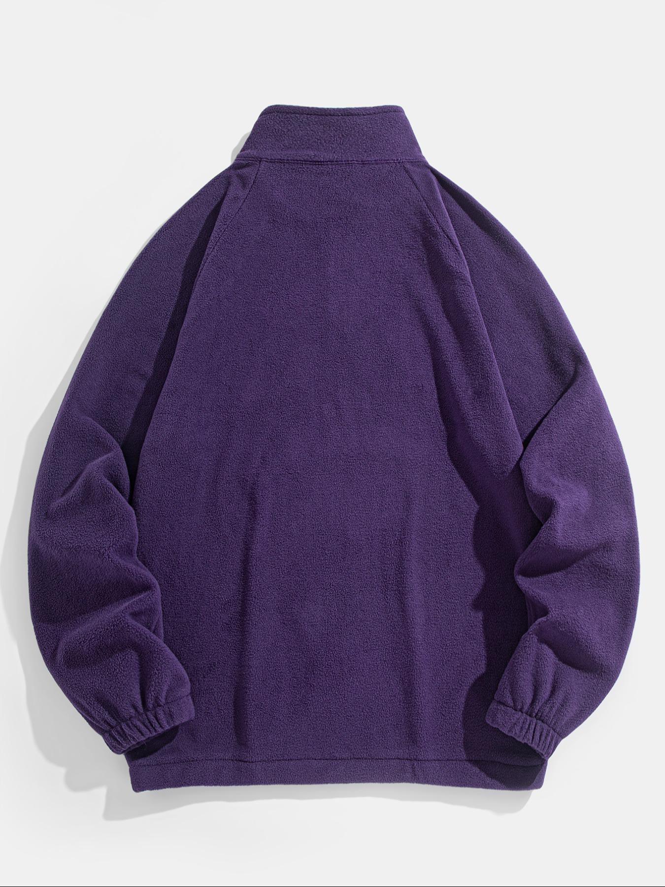 Men's Letter Embroidery Polar Fleece Quarter Zip Sweatshirt, Casual Regular Fit Raglan Sleeve Stand Collar Pullover for Fall & Winter, Fashion Men's Clothes for Daily Wear, Long Sleeve, Menswear