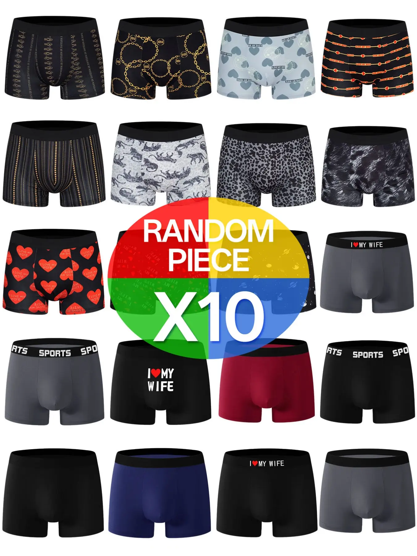 Men's Comfortable Breathable Underwear Set, 10 Pcs Pack, Short Sleeve Design, Ideal for Daily Wear & Sports, Casual Style, Boxer Briefs Set