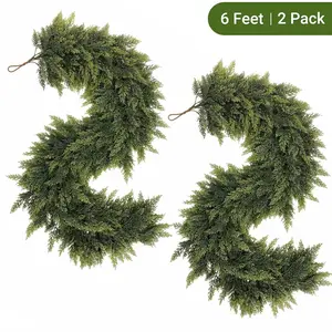 6 Feet 2-Pack Artificial Cedar Wreaths, Realistic Winter Decor, Fake Pine Garland, Indoor Outdoor Christmas Ornament