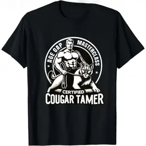 MONO LABEL [100% Cotton] Lightweight Funny Inappropriate Humor Certified Cougar Tamer Gag T-Shirt