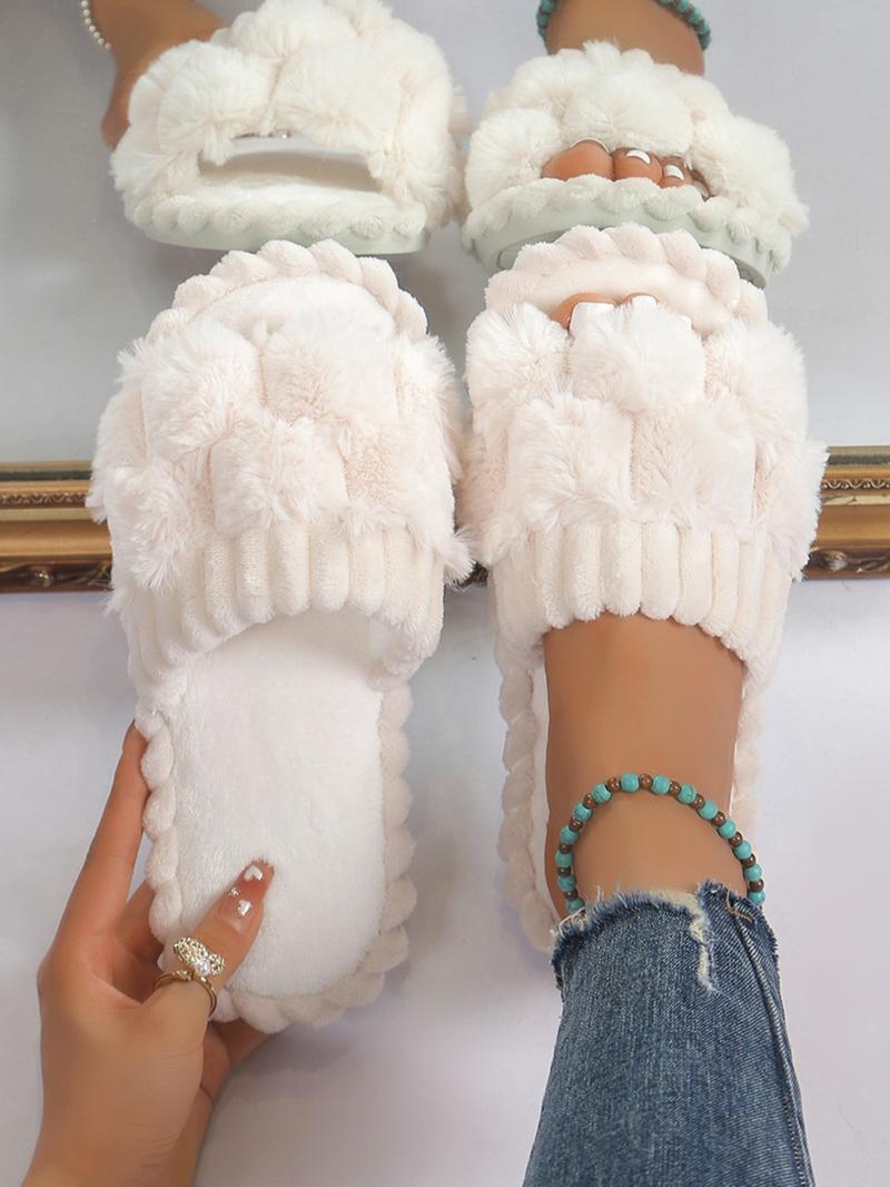Women's Cute Plaid Design Fluffy Bedroom Fuzzy Warm Slippers, Trending Shoes, Casual Soft Comfortable Home Slippers, House Shoes, Gifts for Her, Non Slip Slippers for Women, Indoor Footwear