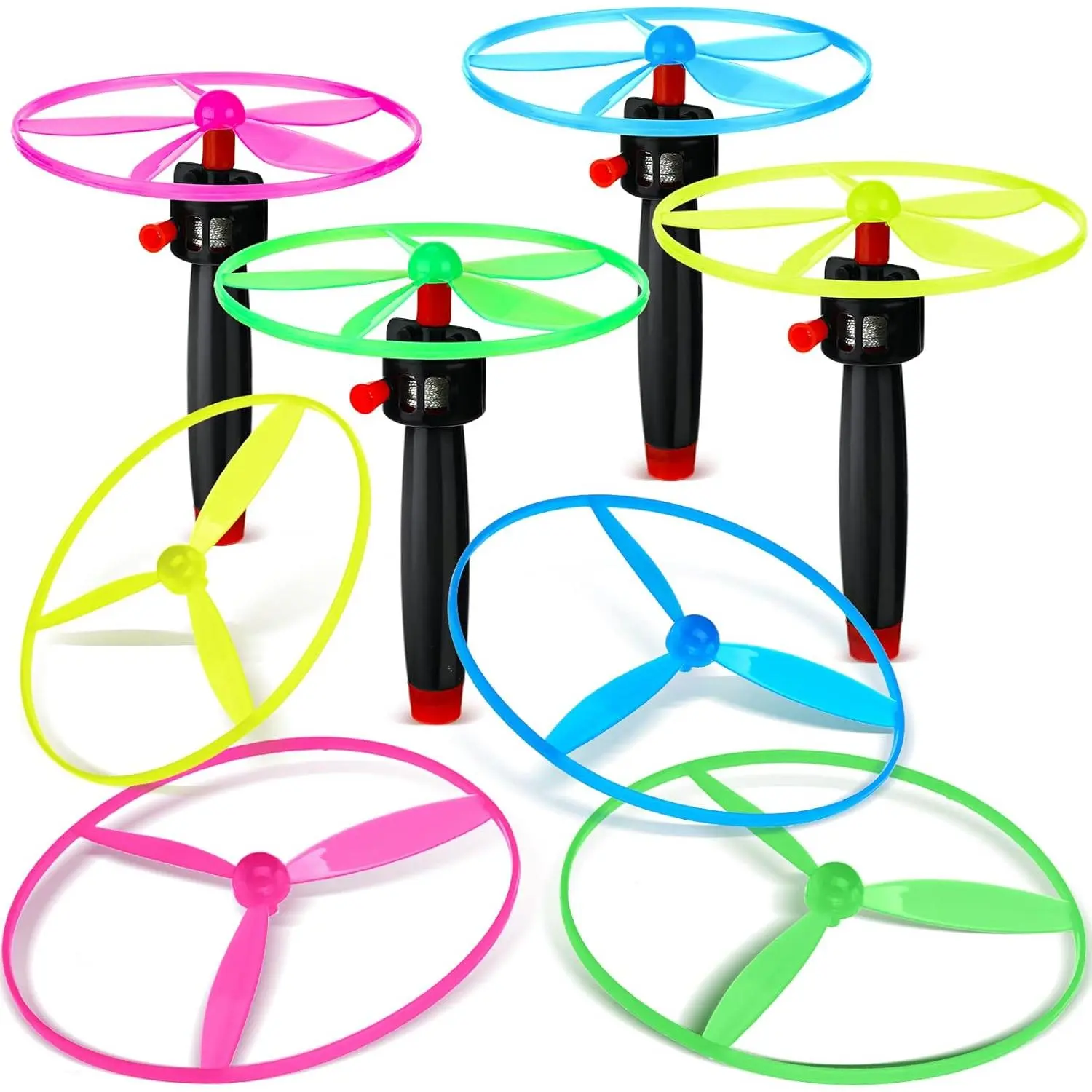 Disk Helicopter Toy Disco Flyers Include 12 String Launchers and 24 Flying Saucer Disk Launcher Toy Fly Toys for Outdoor Activity Little Teens Birthday Party Favors(36 Pcs)fidget toys