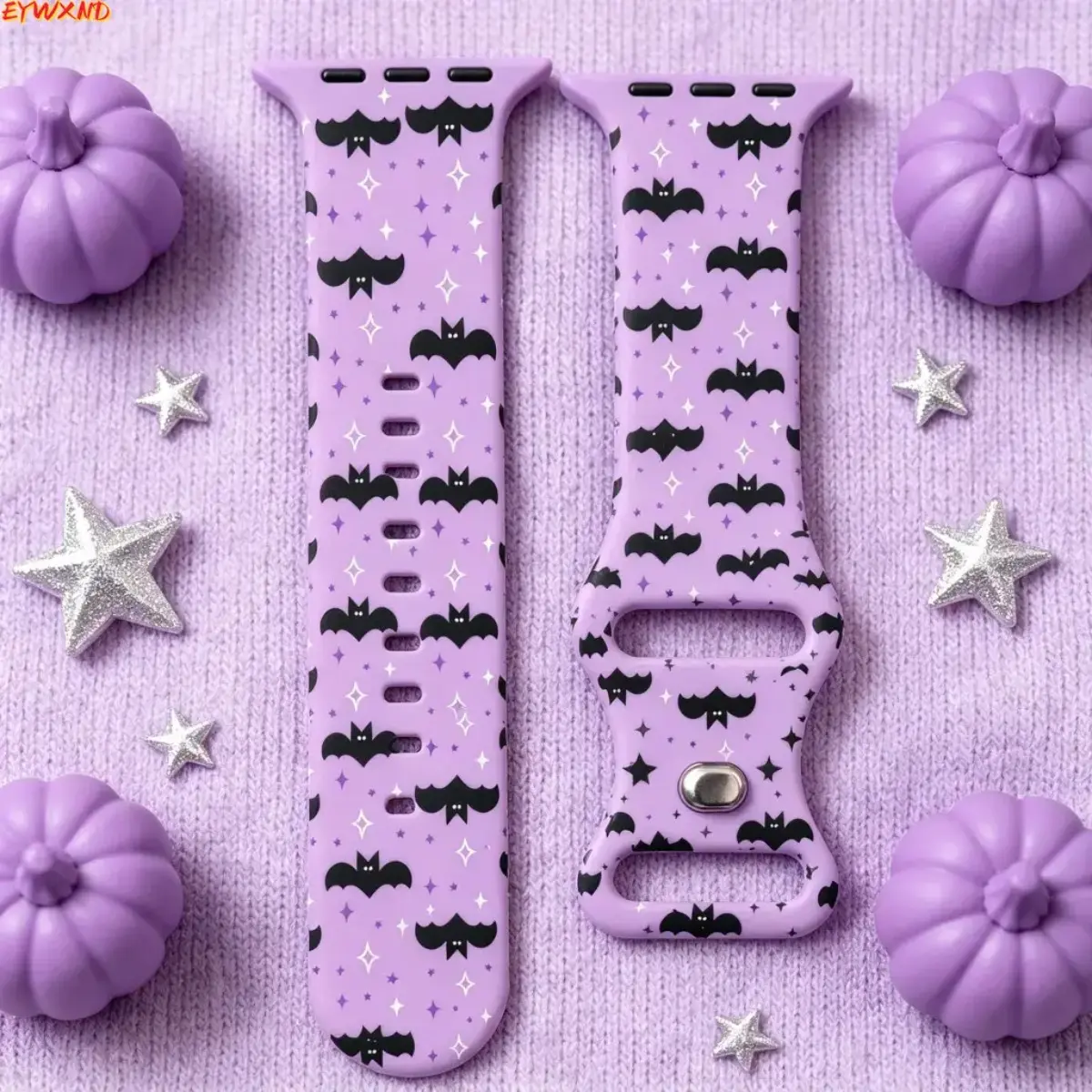 EYWXND Light Purple-Black Bat Star Print Silicone Bag Strap, Cute Halloween Replacement Accessory with Adjustable Holes, Multi-Size 1-Piece Soft Comfort Fit for Holiday Daily Outfit Matching, One-Piece