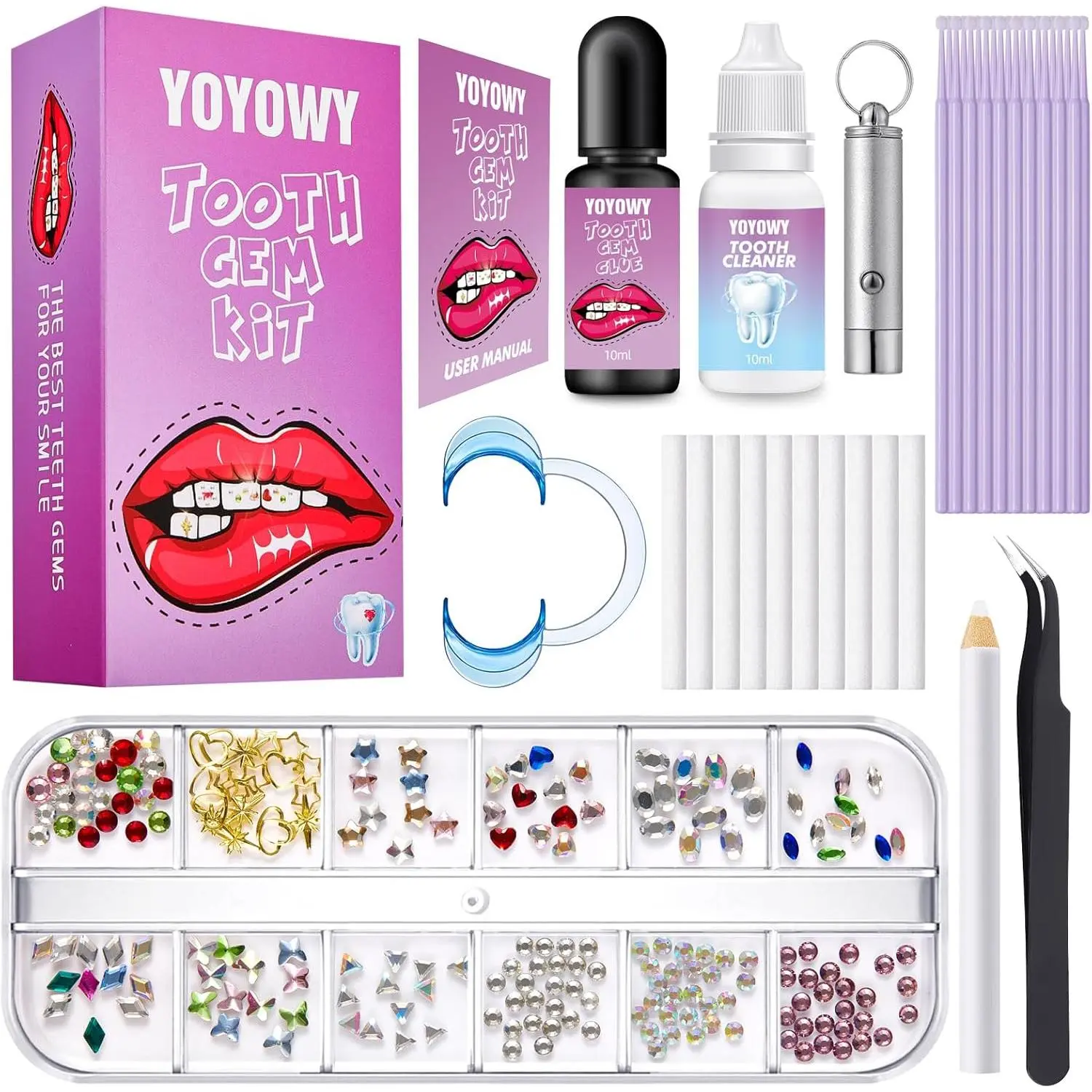 Tooth Gem Kit, Teeth Jewelry Set with Glue and Light, DIY Teeth Gem Accessory, Professional Teeth Crystal Decorations, Fashion Crystal Teeth Ornaments for Sweet Smile Styling