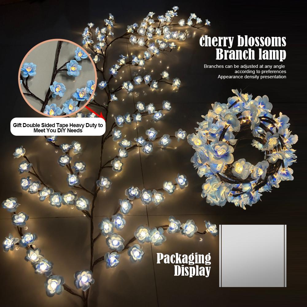 USB Powered 96-LED Artificial Magic Cherry Blossom Branch Light, 8-Lighting Modes, Flexible DIY Decorative Rattan Light for Home, Outdoor, Garden, Lawn Decoration