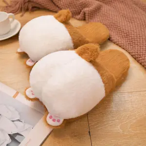 Cute Cartoon Corgi Butt Cotton Slippers Moe Indoor Ladies Winter Warm Floor Slippers Bedroom Parent-Child Plush Slippers