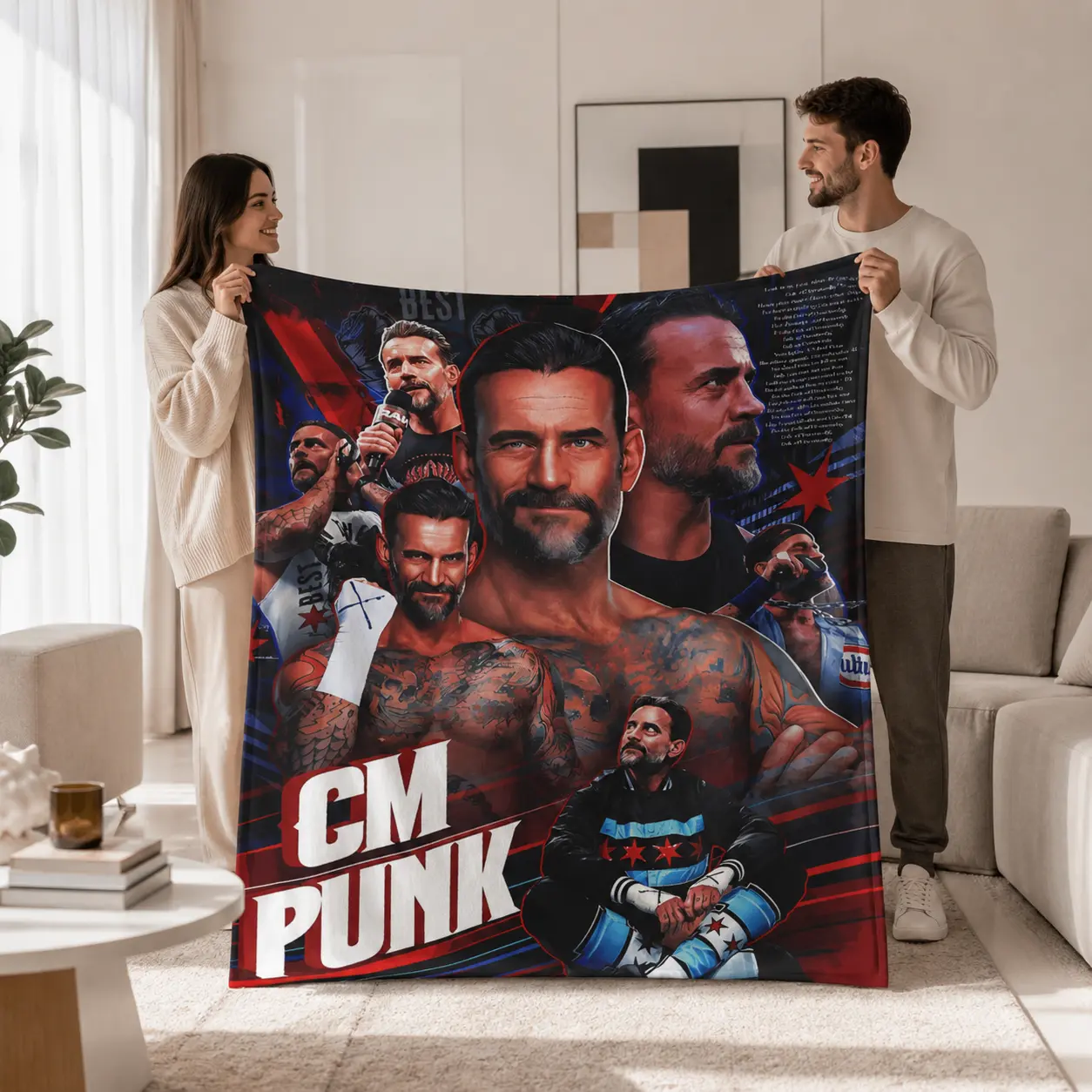 CM Punk Fleece Blanket Cozy Wrestling Throw Blanket Soft Warm Bedding Couch Blanket Travel Blanket Outdoor Blanket