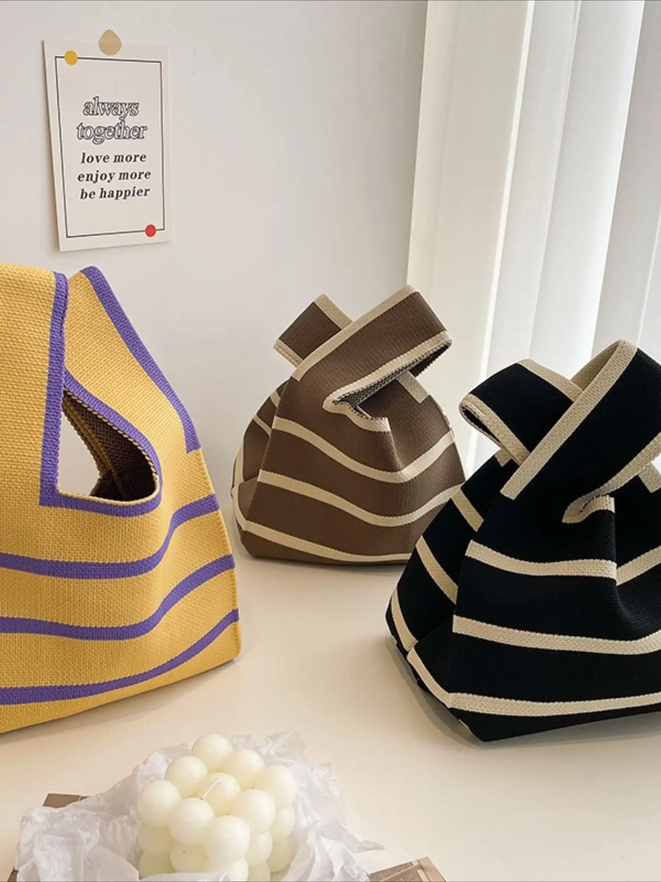 Knit Bucket Bag and Tote Bag Combo, Versatile Handbag for Daily Use, Large Capacity for Phone, Wallet, Umbrella, Water Bottle, Ideal for Shopping, Commuting, Travel
