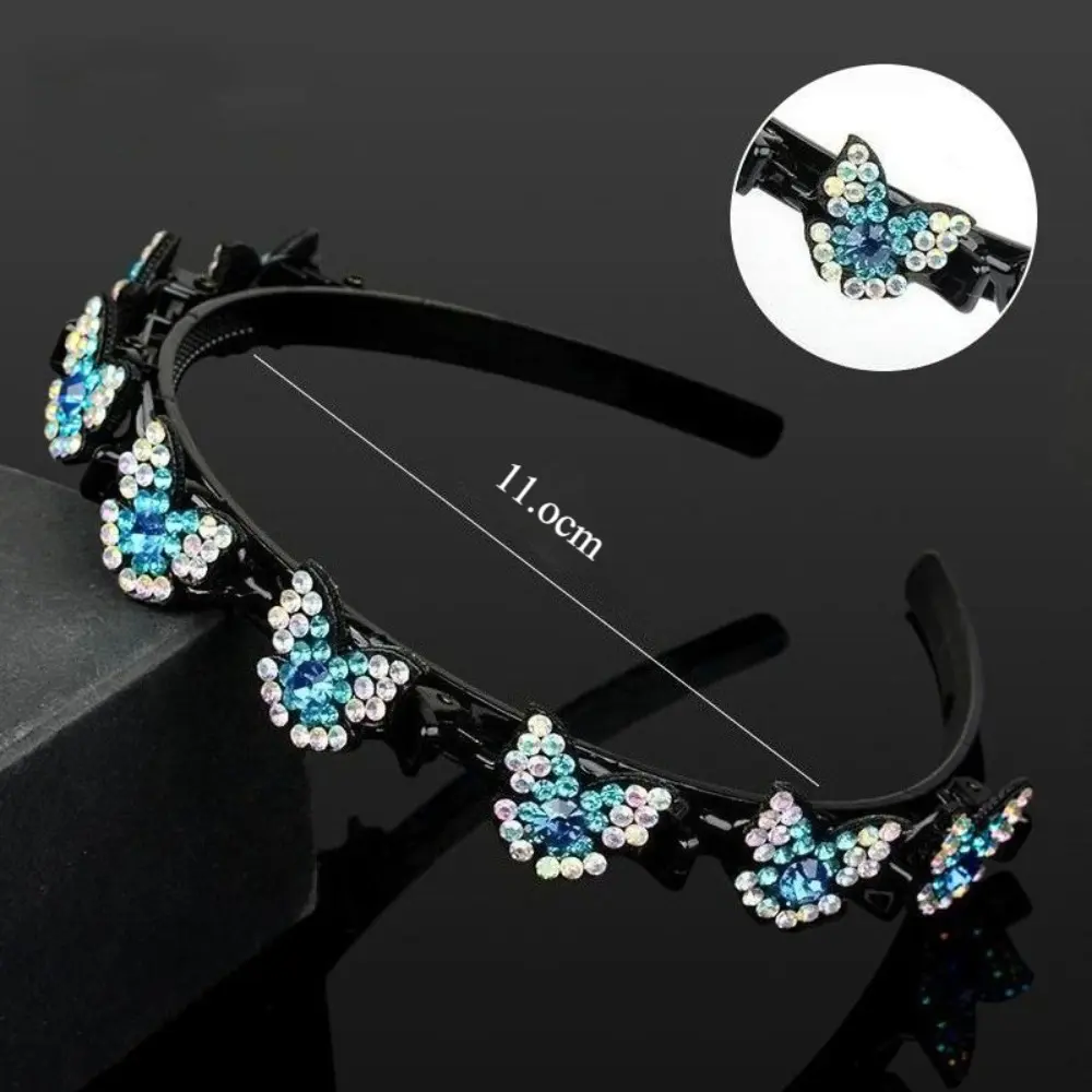 Sparkly Crystal Butterfly Multi Claw Clip Braiding Headband, Non Slip Serrated Hair Band, Lazy DIY Hair Styling Accessory For Women Daily Half Up Hairstyle And Casual Daily Wear