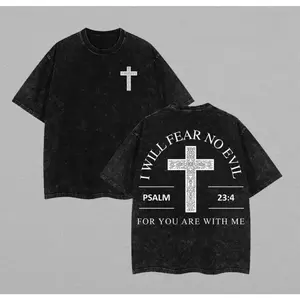 Valentine Shirts I Will Fear No Evil Unisex Vintage Washed T-shirt Jesus Tee Christian Merch Faith Based God Apparel Holiday Gift Church Casual Daily Wear Top  birthday gift