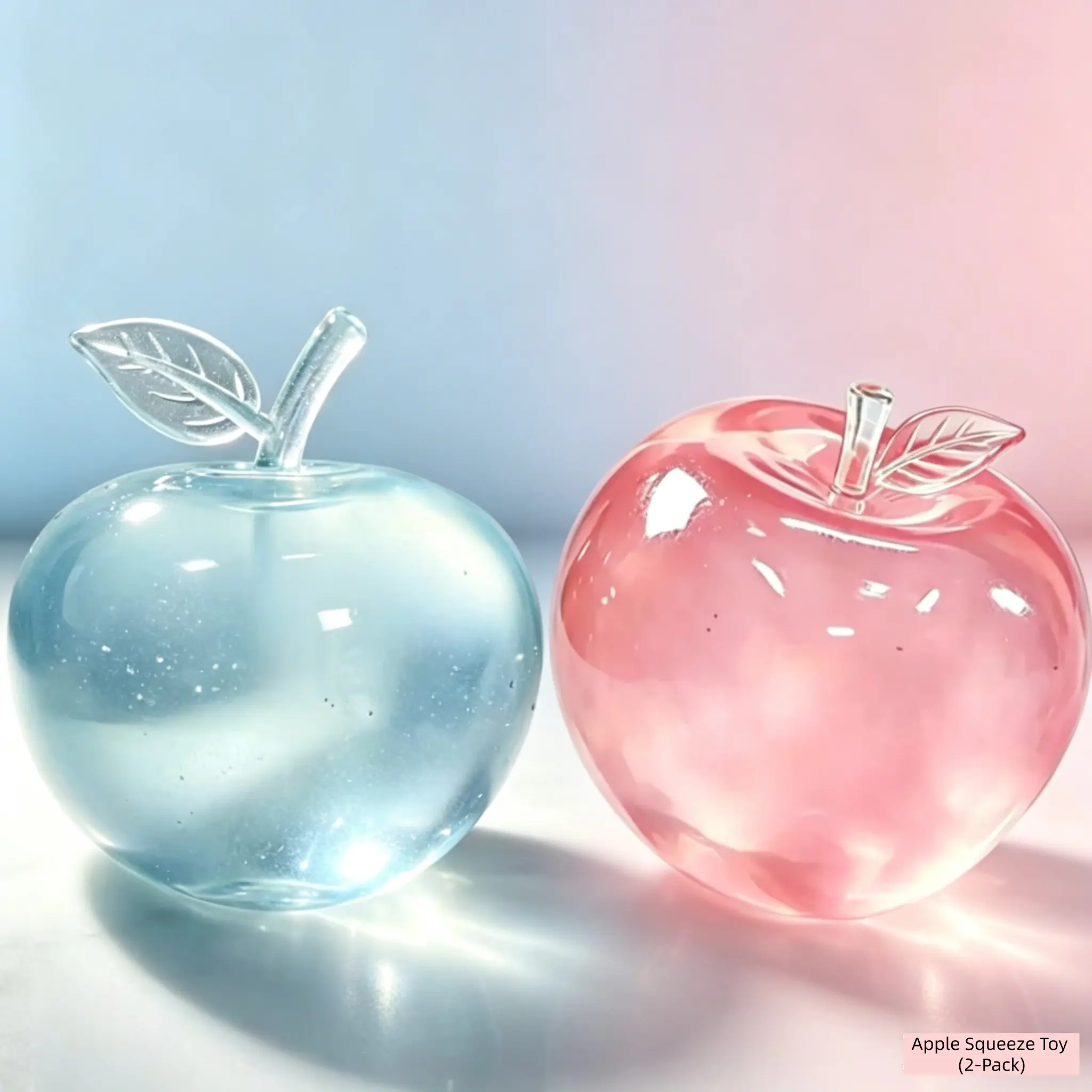 Slow Rebound Jelly Fruit Squishy Toy 2 Pack, Clear Maltose Apple Glitter Squeeze Toy, Calming Sensory Toy for Overthinkers