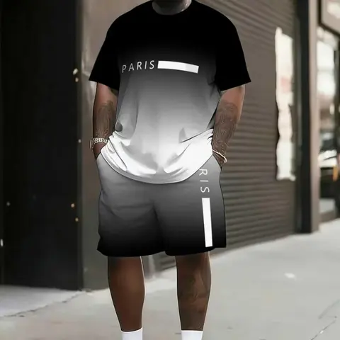 Men's Plus Size Casual Sportswear Set, Athleisure Gym Clothes, Short Sleeve T-Shirt & Shorts 2-Piece, Breathable Loose Fit Quick-Dry Summer Fitness Outdoor Clothing, Sport Casual Outfit, Short Sleeves Set, Sporty Casual Wear