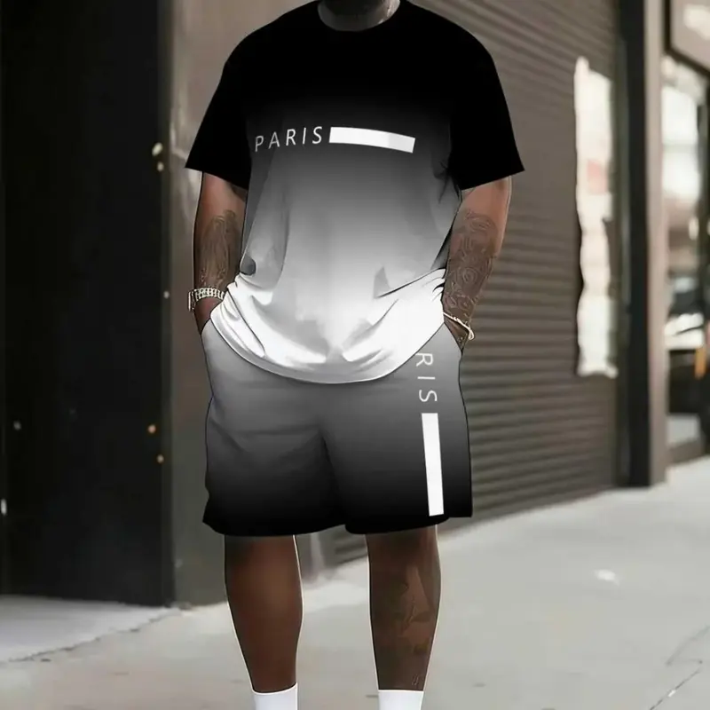 Men's Plus Size Casual Sportswear Set, Athleisure Gym Clothes, Short Sleeve T-Shirt & Shorts 2-Piece, Breathable Loose Fit Quick-Dry Summer Fitness Outdoor Clothing, Sport Casual Outfit, Short Sleeves Set, Sporty Casual Wear