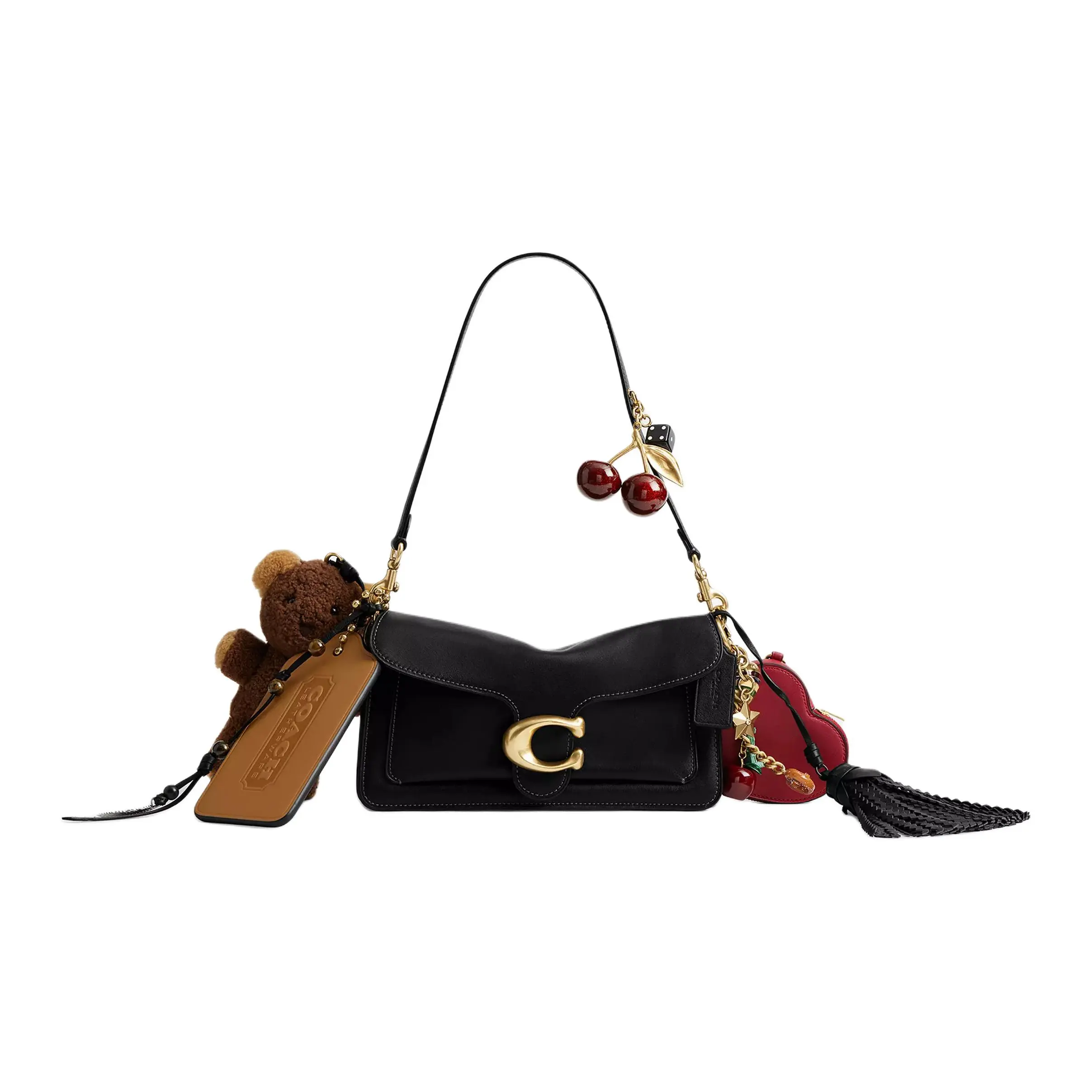 COACH Tabby 26 Crossbody Shoulder Bag for Women – Leather, Brass and Black, Logo Charm Decor