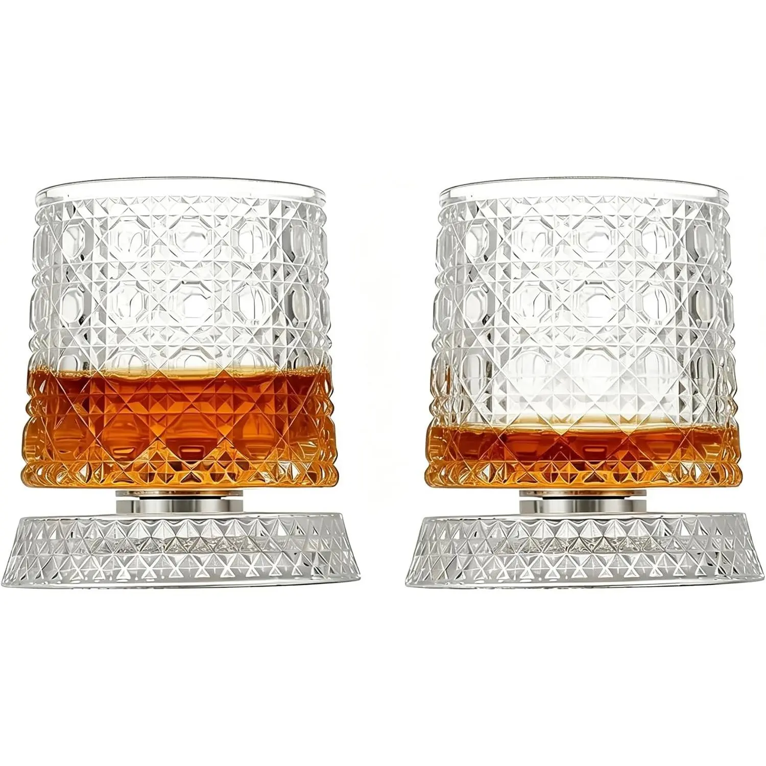 2 Pack 9 oz Clear Whiskey Glasses with Rotating Glass Base, Old Fashioned Glasses, Spinning Tumbler Set for Bourbon, Scotch, or Cocktails – Unique Gifts for Men (2, 9, ounces)