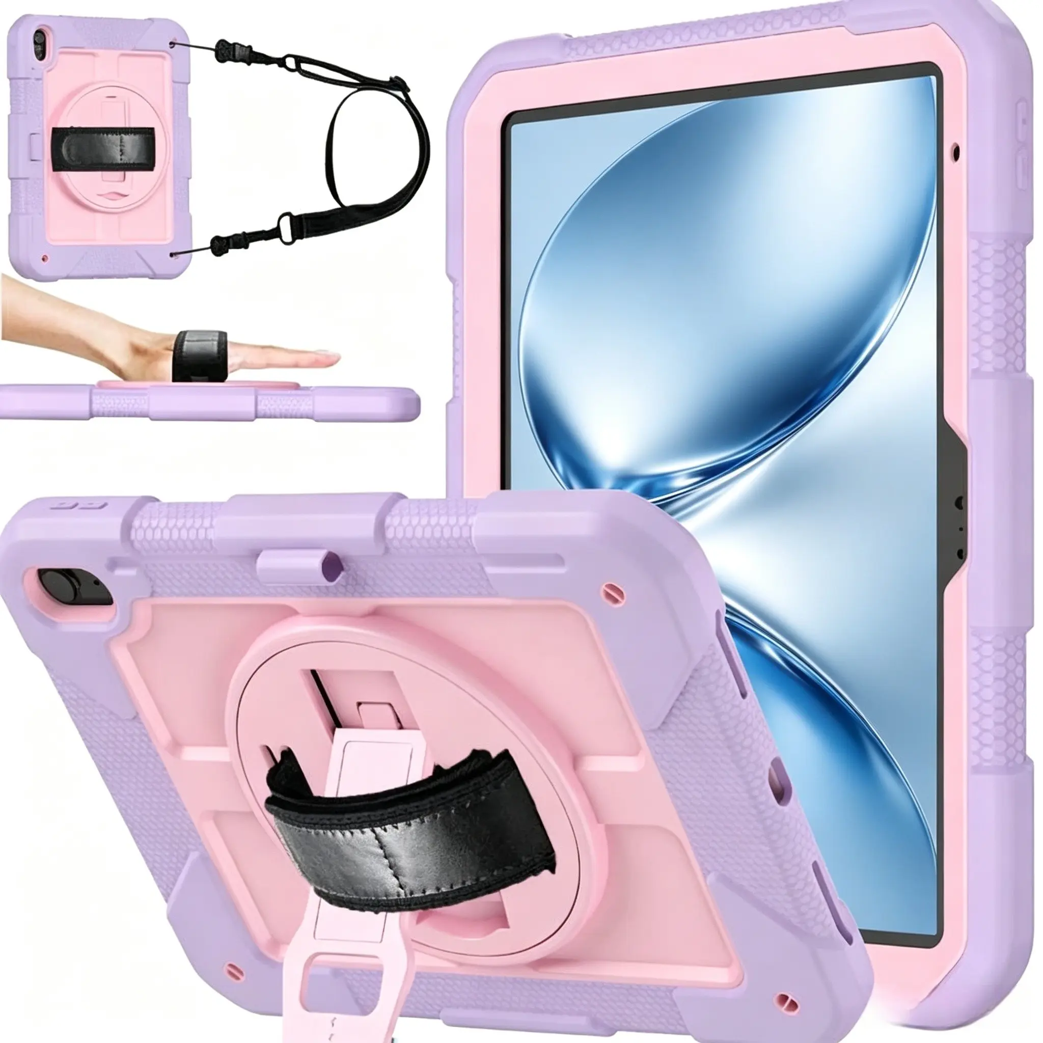 iPad A16 11th Gen 11-Inch/10th Gen 10.9-Inch 2022 Case, 360° Rotating Handle, Back Strap, Lanyard, Protective Cover, iPad Protective Casing