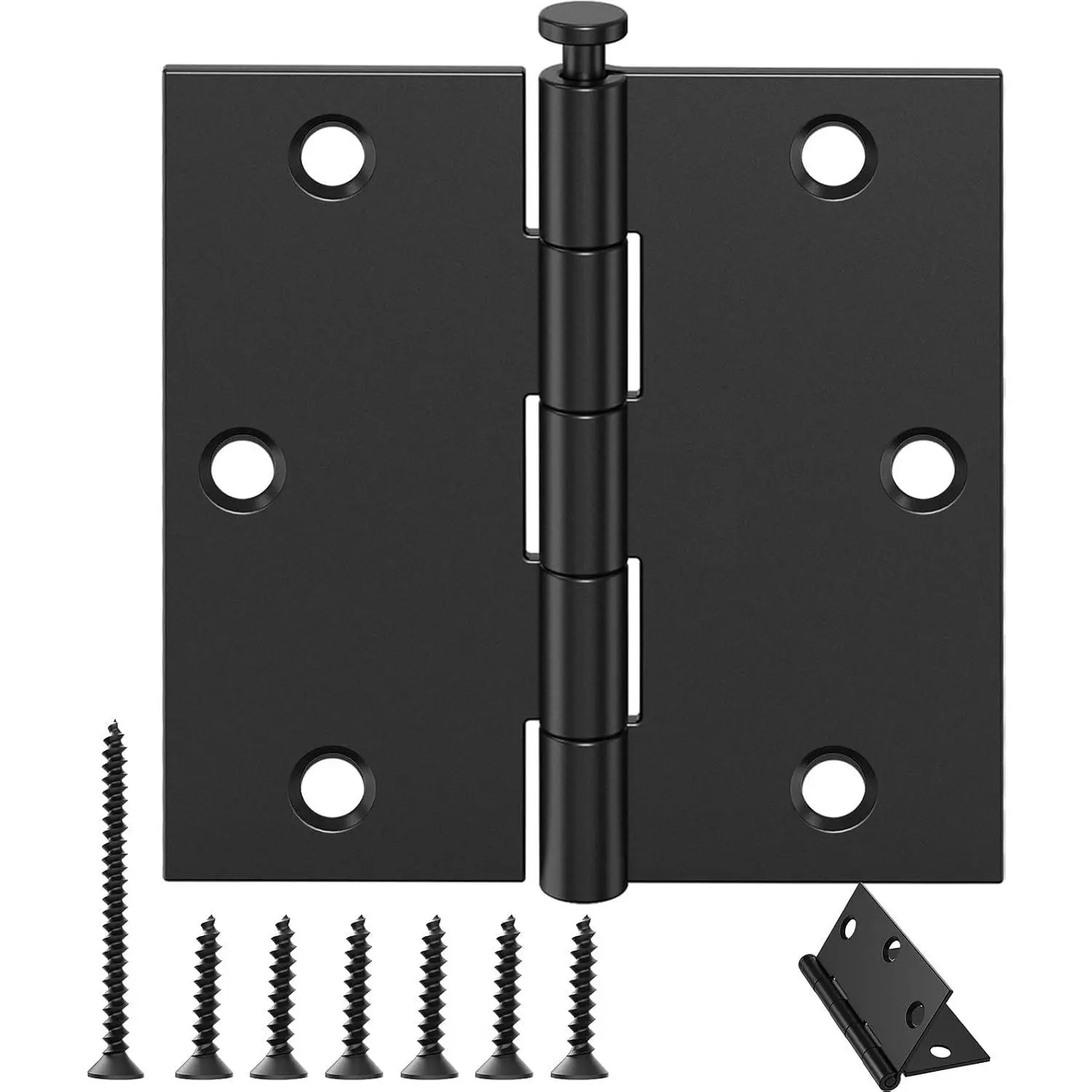 3 Pack 3.5 Inch Matte Black Door Hinges, Interior Hinges with Square Corners, 3 1/2" Black Hardware for Standard Residential Doors