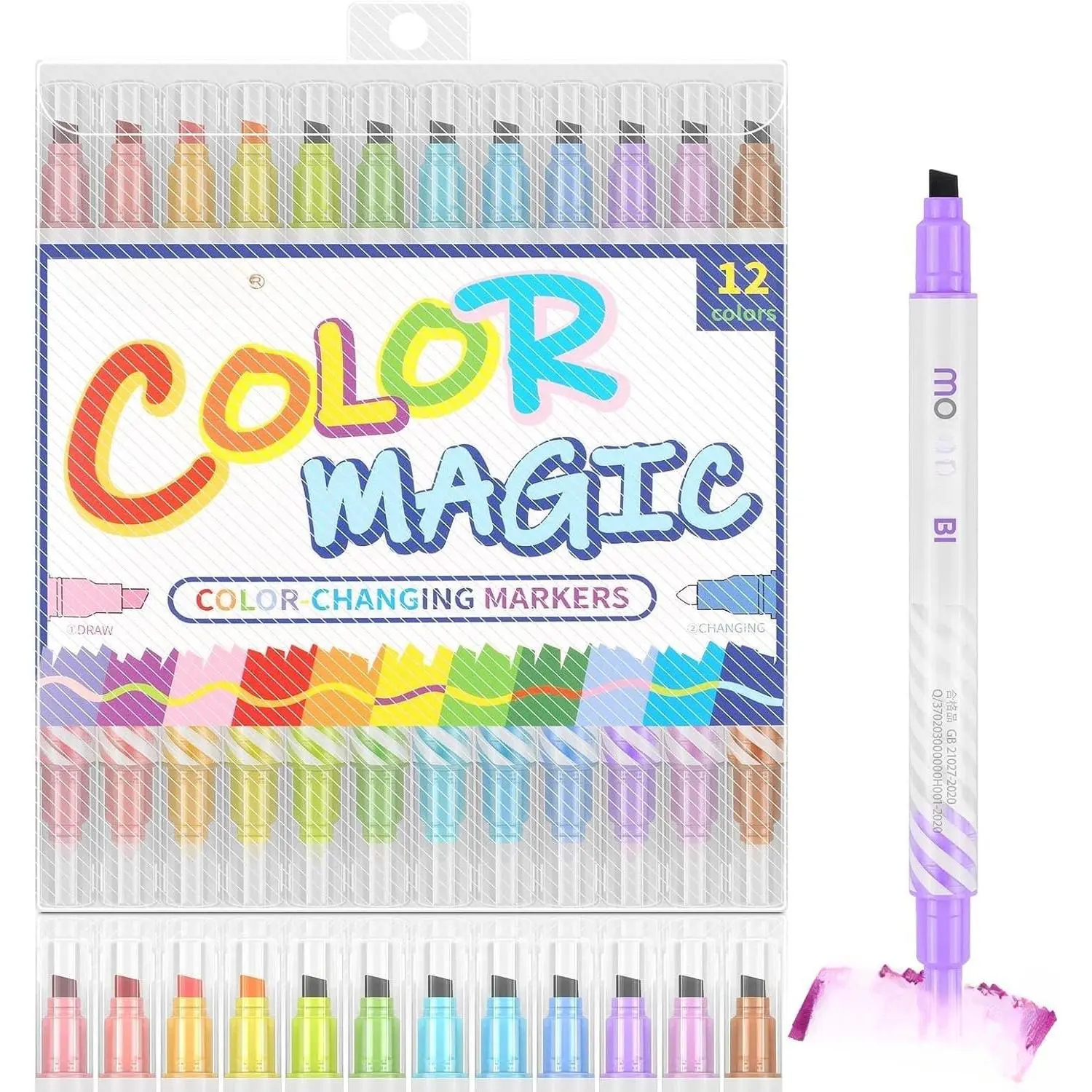 12 Pack Color Changing Highlighter Markers, -Tip Magic Highlighters,  Colors Journaling Drawing School Office Art Supplies