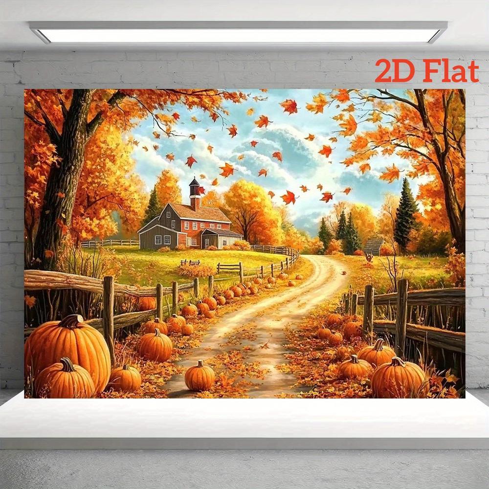 1pc Rustic Autumn Forest & Farmhouse Party Backdrop - Vibrant 2D Flat Photography Background Cloth for Weddings, Birthdays, Anniversaries - Durable Polyester, No Power Needed, Event Decoration |