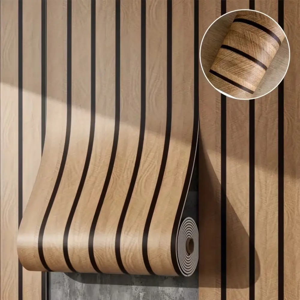 Self-Stick Wood Grain Wallpaper Roll, 40cm X 300cm Thick Grid Straight Line Texture, Easy Peel & Stick Modern Home Decor Interior Wall Living Room, Home Improvement, Peel And Stick Wallpaper Designs