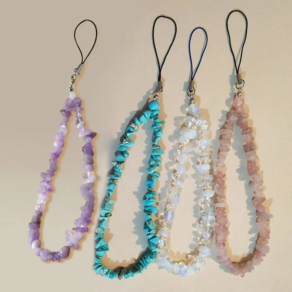 Moonstone Crystal Handmade Natural Stone Beaded Lanyard Anti-lost Cell Phone Wrist Strap Hanging Mobile Phone Charms Keychain