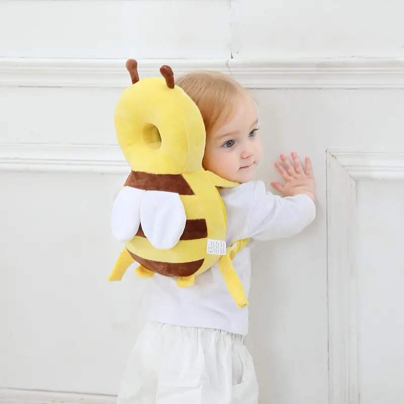Cute Bee Baby Head Protector Backpack Soft Plush Toddler Head Safety Pad Infant Headrest Cushion Backpack Adjustable Straps Child Anti Fall Cushion Backpack For Walking Crawling Protective Gear Newborn Shower Gift