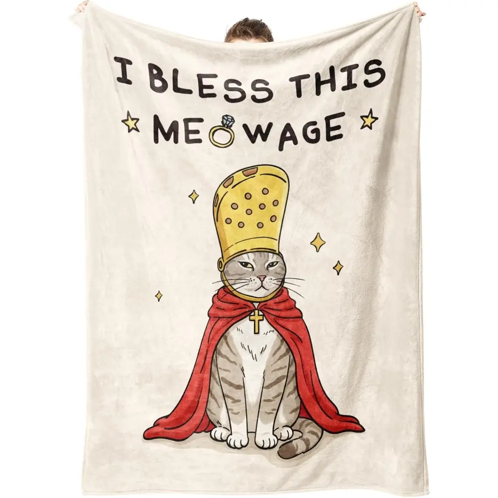 1PC Wedding Gifts for Cat-Loving Couples, Funny Pope Cat Blanket with Blessings for Newlywed, Bride, Groom, Engagement & Bridal Shower Gifts, Bride to be, Wedding Anniversary Blanket