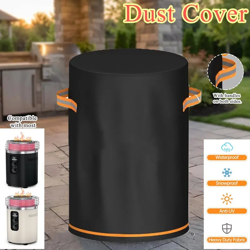 1pc Round Fire Pit Cover, Waterproof Windproof Outdoor Grill Dust Cover, with Pull Rope and Handles, Protective Fire Bowl Cover